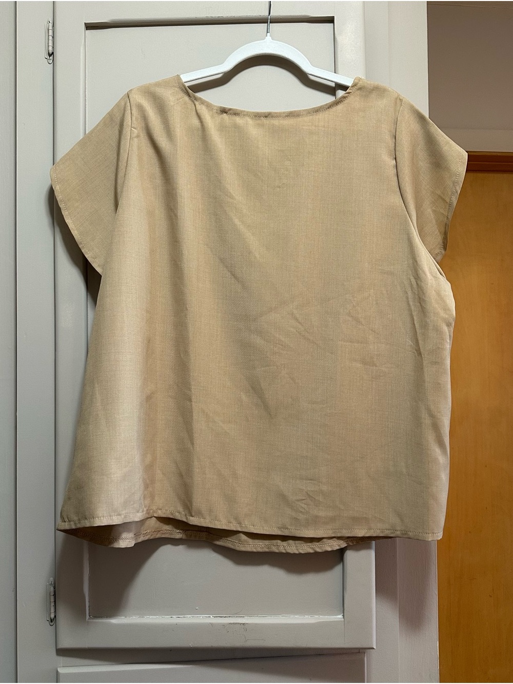 SHEIN Beige Short-Sleeve Blouse with Draped Collar - Picture 2 of 9